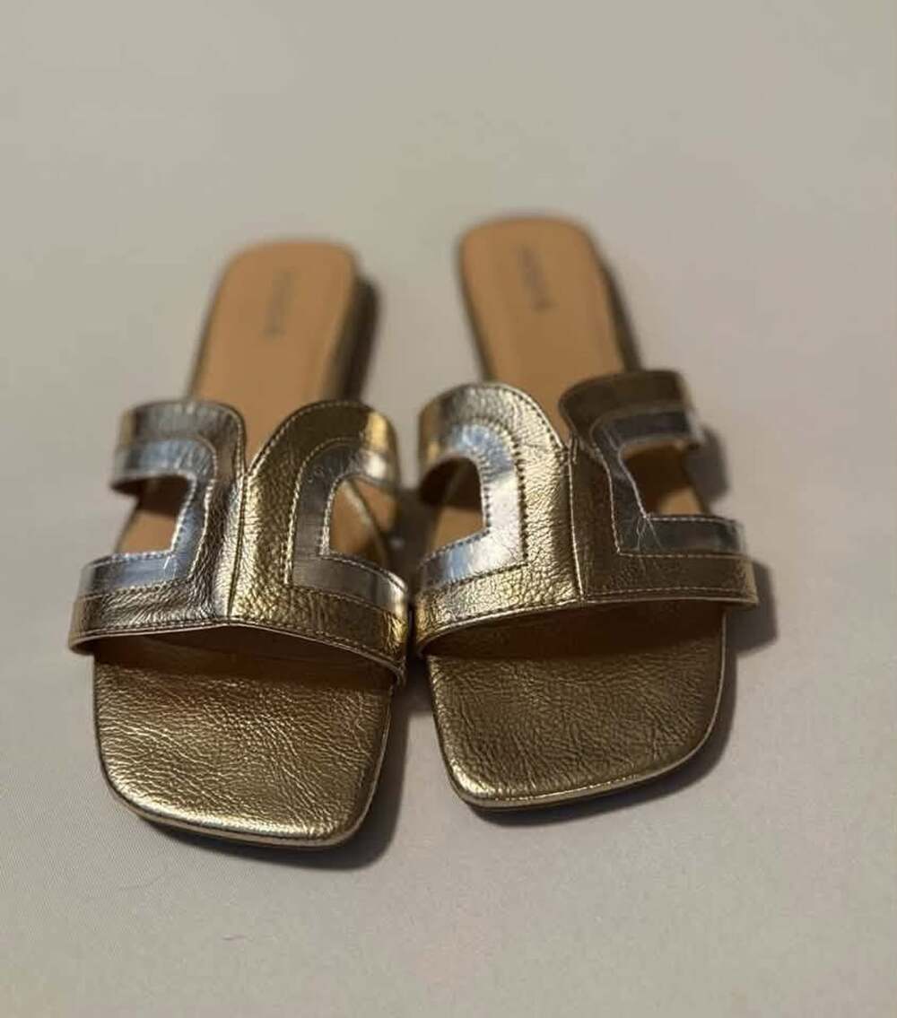 Soda Slide Sandals Gold & Silver Metallic Square Toe Women’s size 10